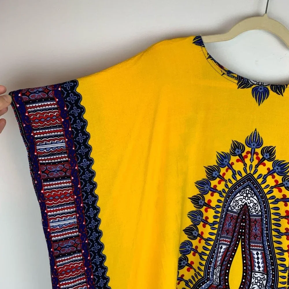 Tribal Inspired Yellow‎ Coverup Dress w/ Fringe OS